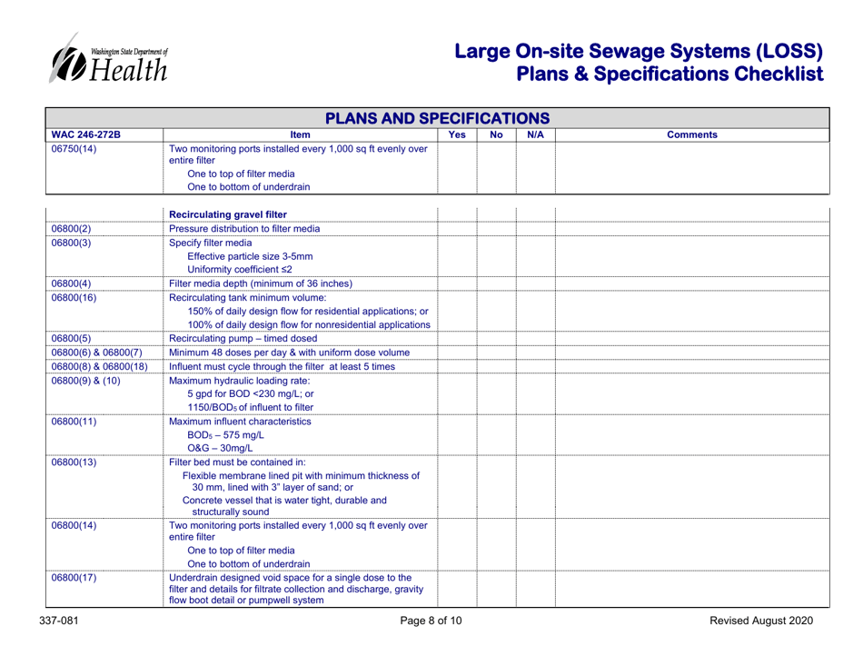 DOH Form 337-081 Large on-Site Sewage Systems (Loss) Plans  Specifications Checklist - Washington, Page 8