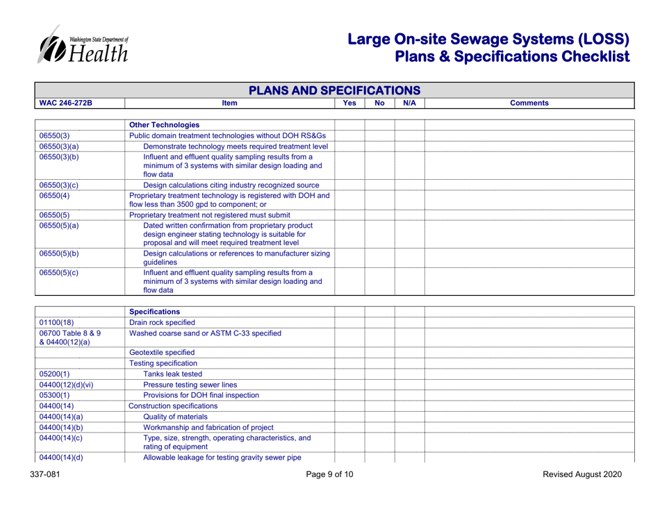 DOH Form 337-081 Large on-Site Sewage Systems (Loss) Plans  Specifications Checklist - Washington, Page 9