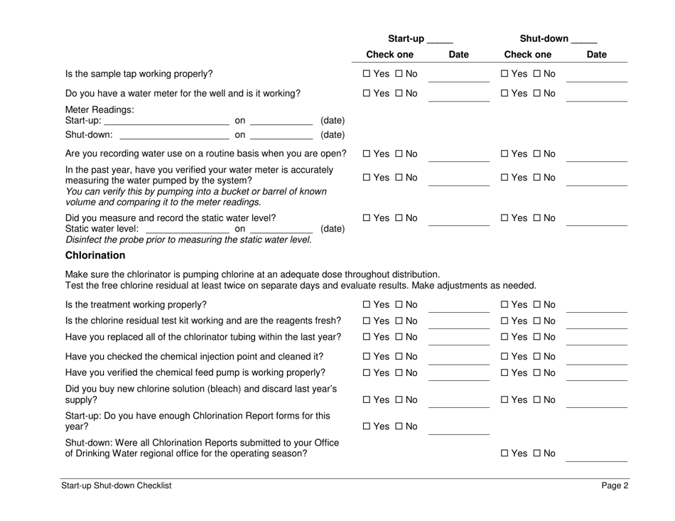 DOH Form 331-312 Small Water System Start-Up Shut-Down Self-inspection Checklist - Washington, Page 2