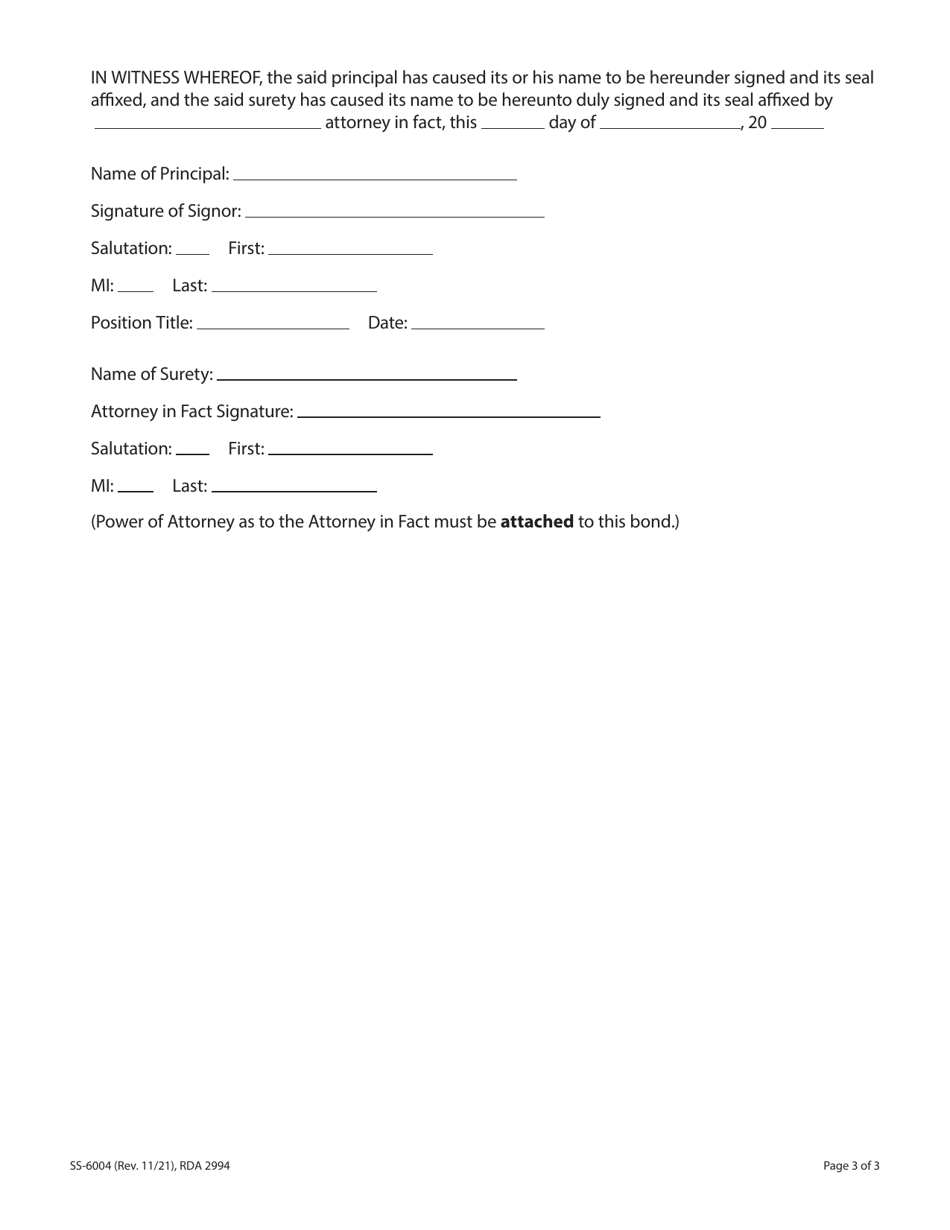Form SS-6004 Surety Bond Form - Tennessee, Page 3