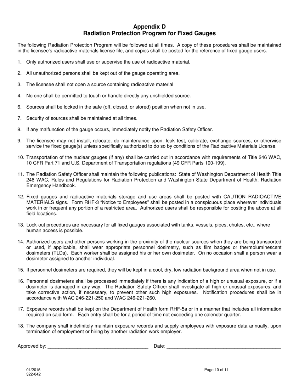 DOH Form 322-042 Application for Radioactive Material License - Fixed Gauge - Washington, Page 10