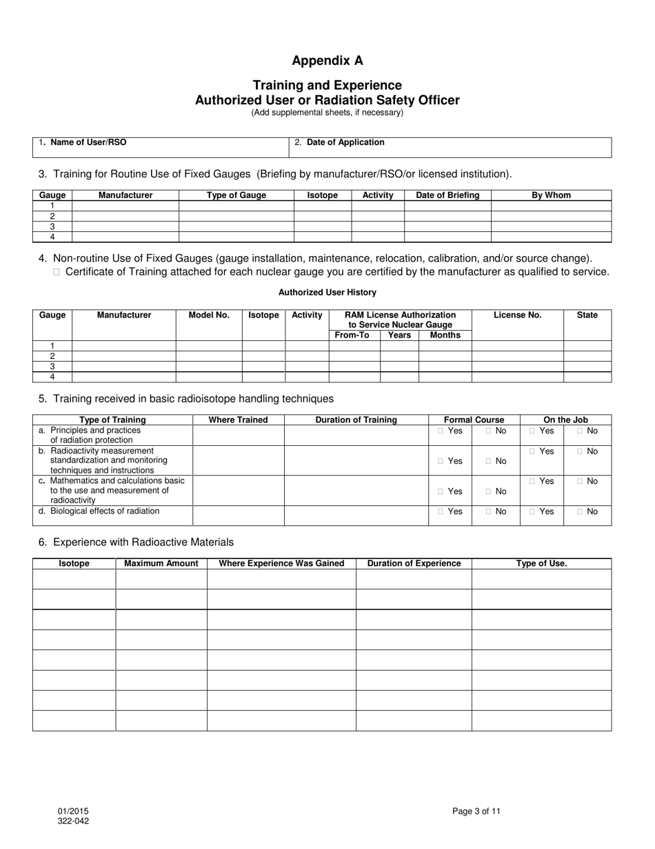 DOH Form 322-042 Application for Radioactive Material License - Fixed Gauge - Washington, Page 3