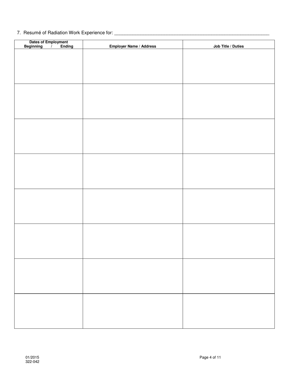 DOH Form 322-042 Application for Radioactive Material License - Fixed Gauge - Washington, Page 4