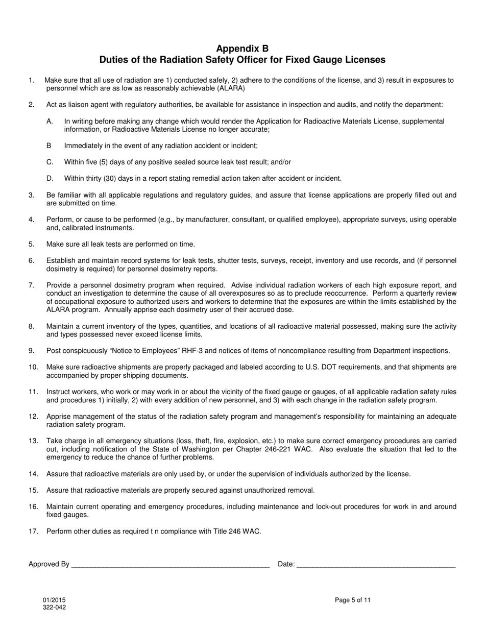 DOH Form 322-042 Application for Radioactive Material License - Fixed Gauge - Washington, Page 5