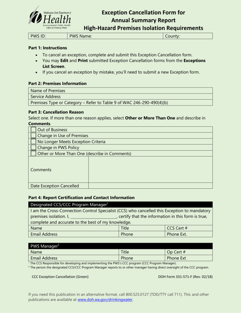 DOH Form 331-571-F  Printable Pdf