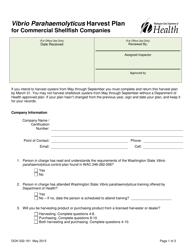 Document preview: DOH Form 332-161 Vibrio Parahaemolyticus Harvest Plan for Commercial Shellfish Companies - Washington