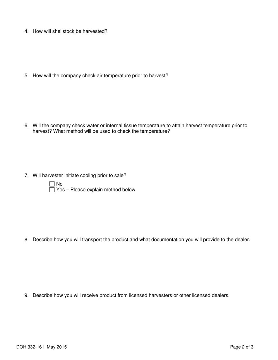 DOH Form 332-161 Vibrio Parahaemolyticus Harvest Plan for Commercial Shellfish Companies - Washington, Page 2