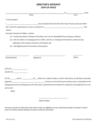 Form CORP-B23 &quot;Director's Affidavit - Oath of Office&quot; - Texas