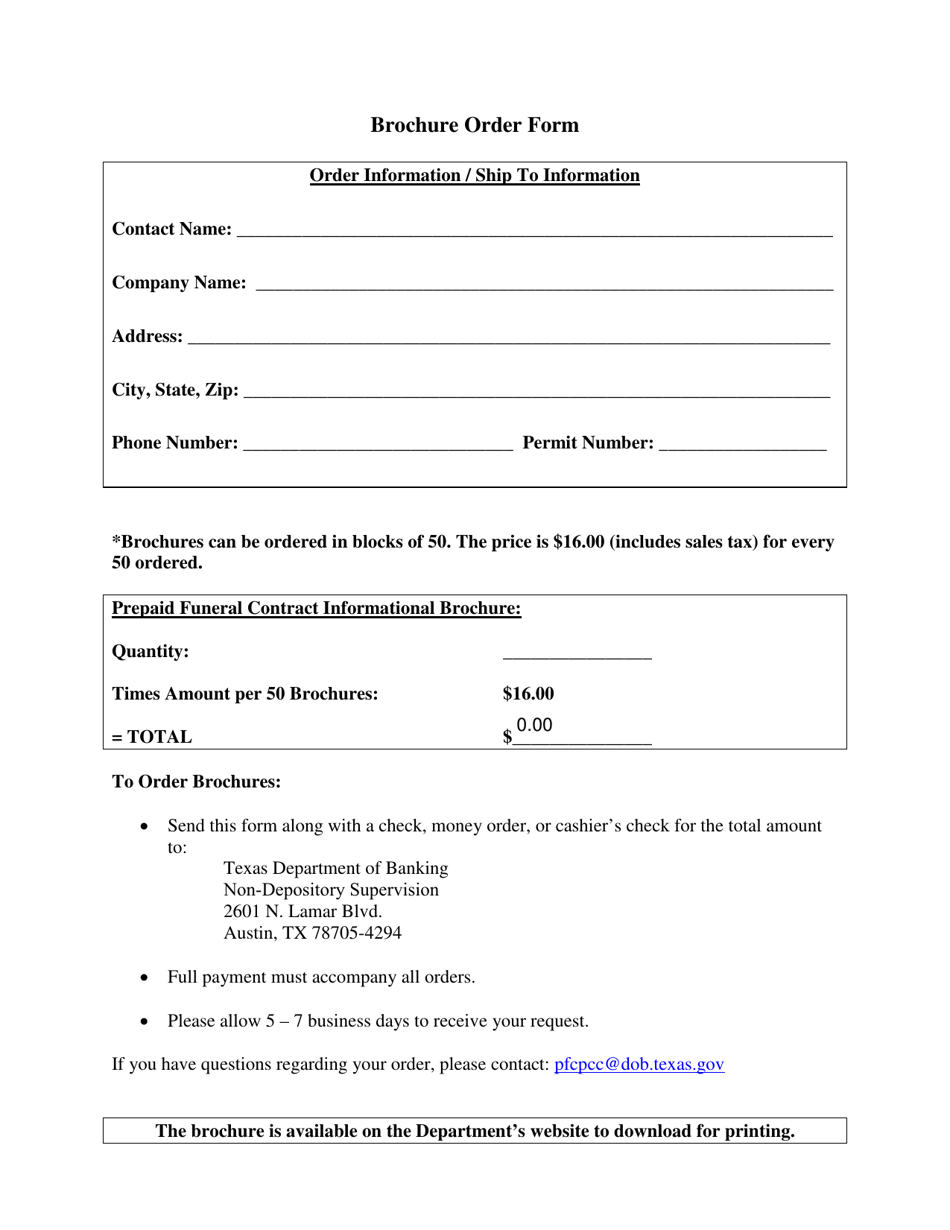 Brochure Order Form - Texas, Page 1