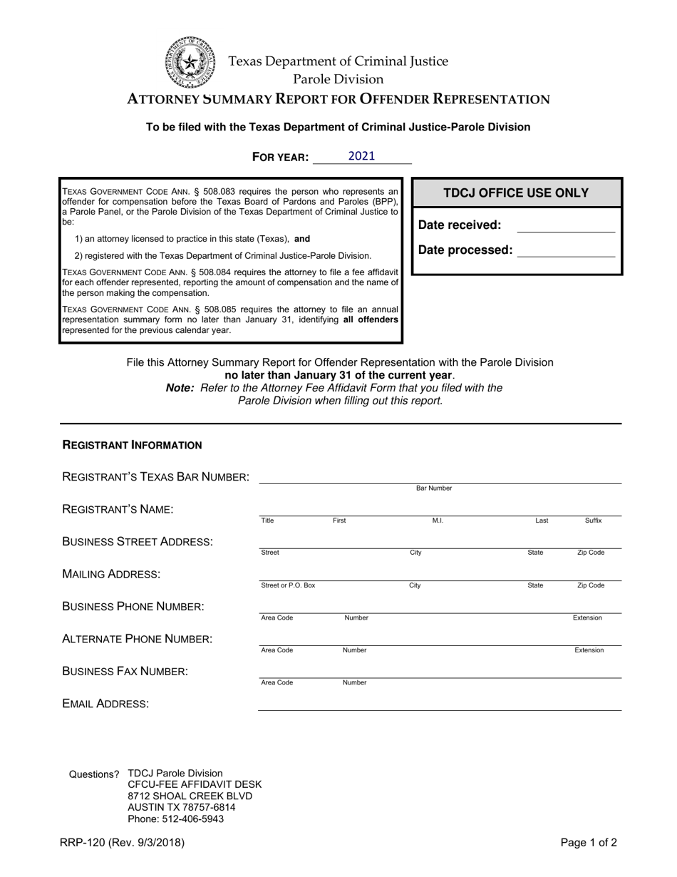 Form RRP-120 Download Fillable PDF or Fill Online Attorney Summary ...