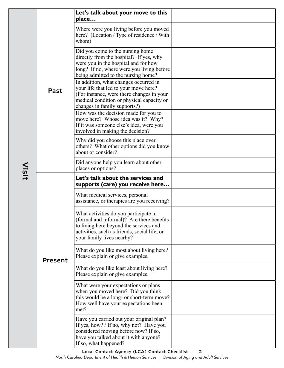 Local Contact Agency (Lca) Contact Checklist - North Carolina, Page 2
