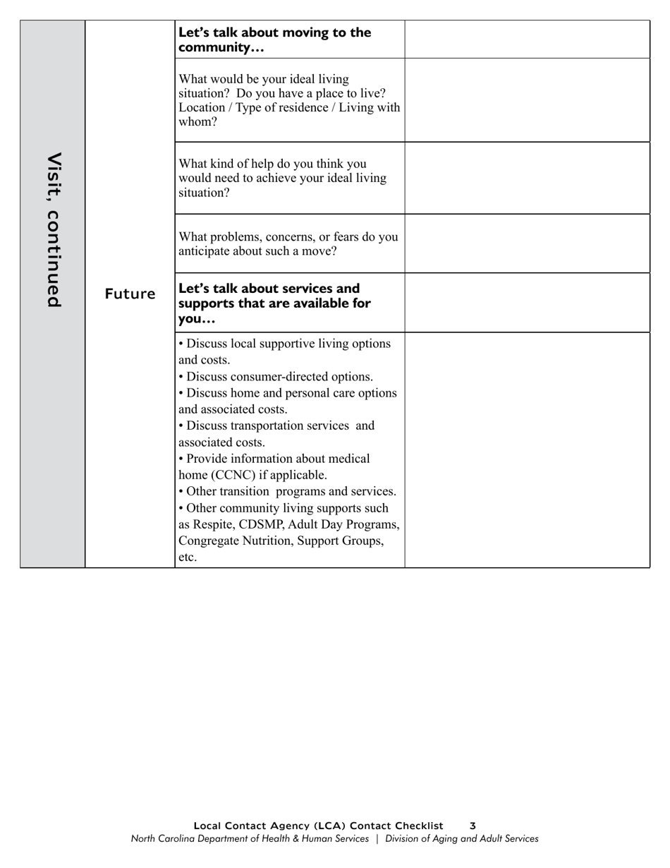 Local Contact Agency (Lca) Contact Checklist - North Carolina, Page 3