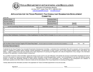 Document preview: Application for the Texas Property Tax Consultant Examination Development Committee - Texas