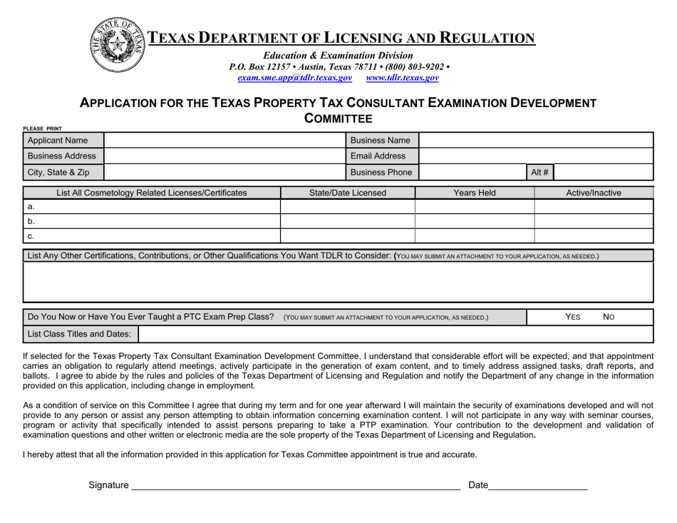 Texas Application for the Texas Property Tax Consultant Examination