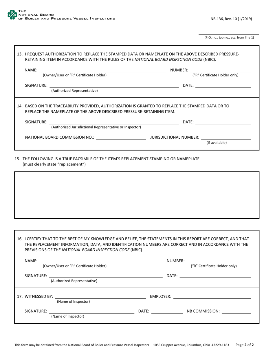 Form NB-136 Replacement of Stamped Data Form - Texas, Page 7