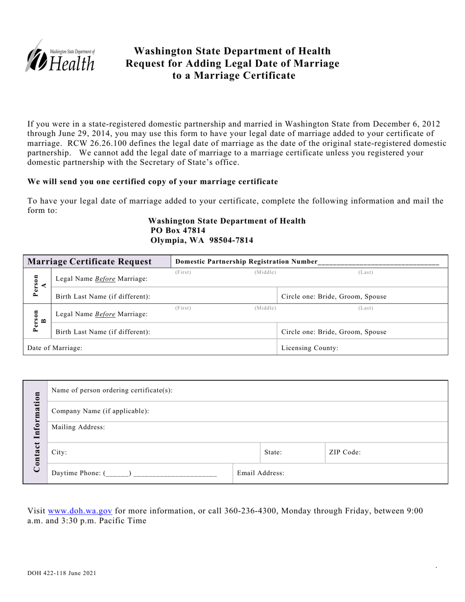 DOH Form 422-118 Download Printable PDF or Fill Online Request for ...