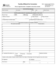 Document preview: DOH Form 422-112 Facility Affidavit for Correction - Washington