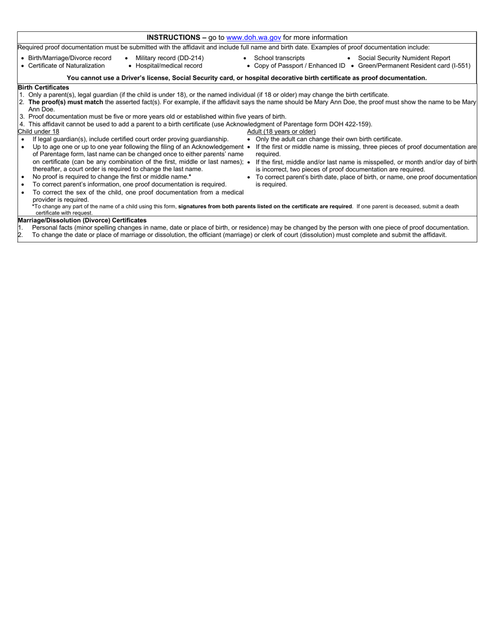 DOH Form 422-112 Facility Affidavit for Correction - Washington, Page 2