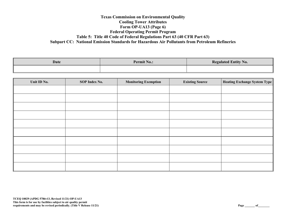 Form OP-UA13 (TCEQ-10029) Cooling Tower Attributes - Texas, Page 13