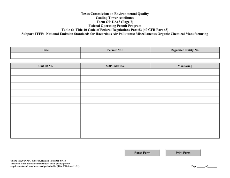 Form OP-UA13 (TCEQ-10029) Cooling Tower Attributes - Texas, Page 14