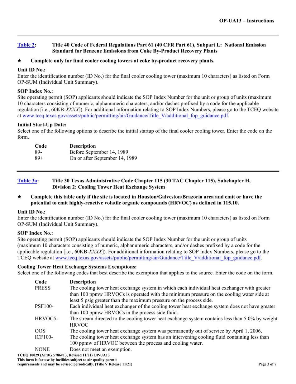 Form OP-UA13 (TCEQ-10029) Cooling Tower Attributes - Texas, Page 3