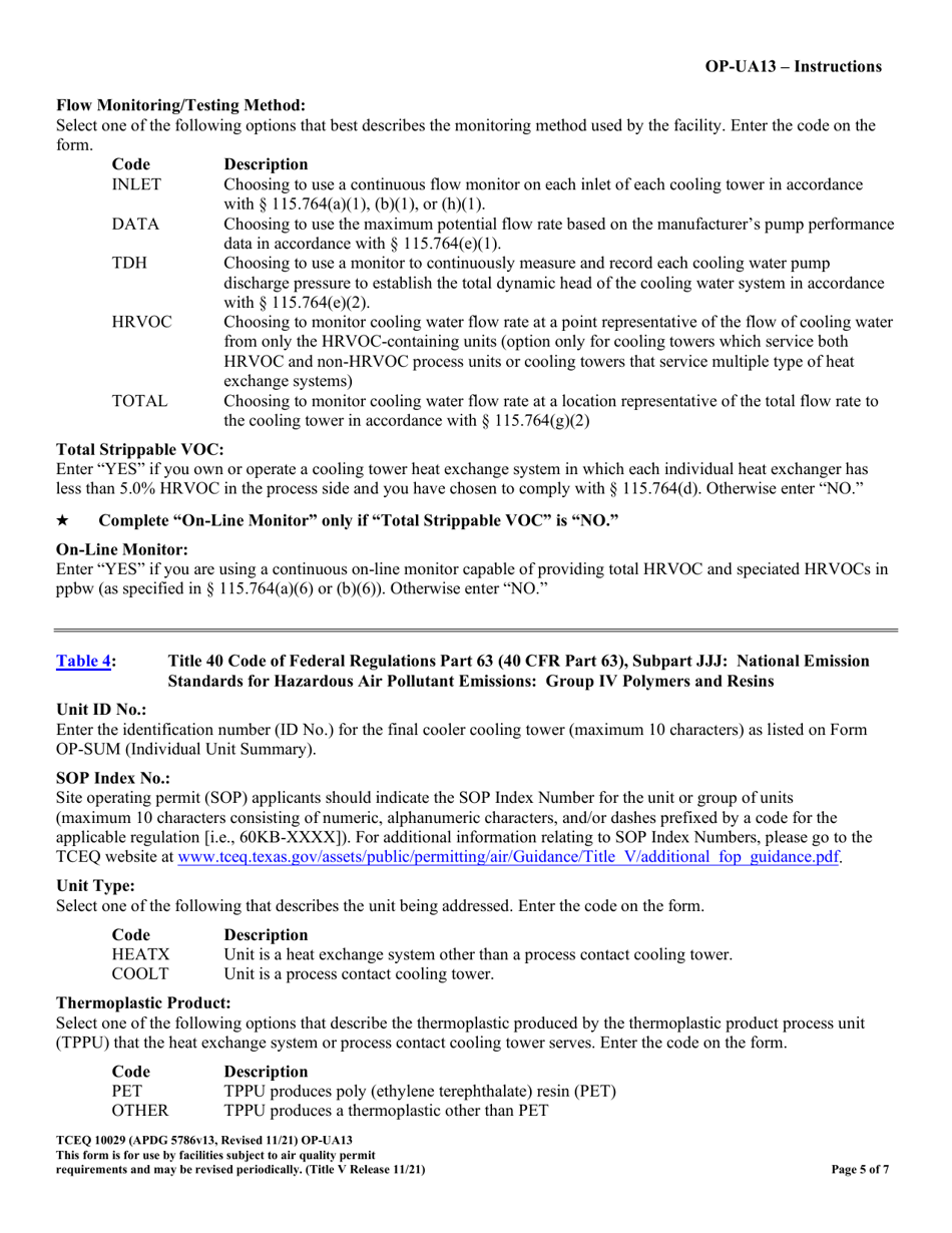 Form OP-UA13 (TCEQ-10029) Cooling Tower Attributes - Texas, Page 5
