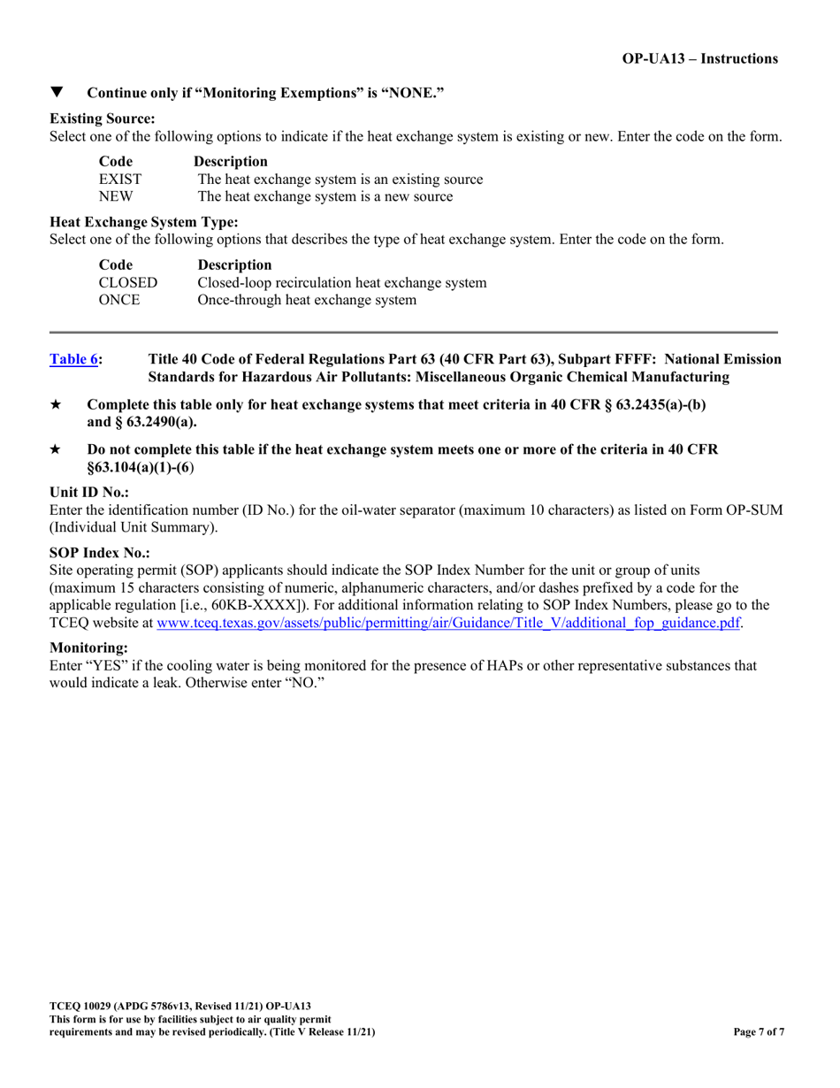 Form OP-UA13 (TCEQ-10029) Cooling Tower Attributes - Texas, Page 7