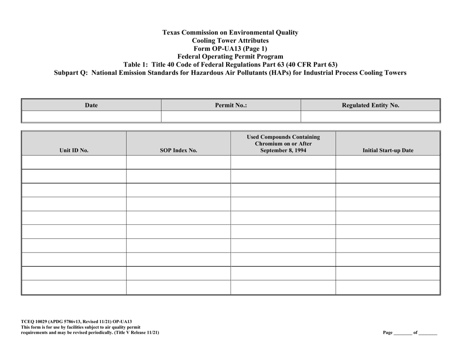 Form OP-UA13 (TCEQ-10029) Cooling Tower Attributes - Texas, Page 8