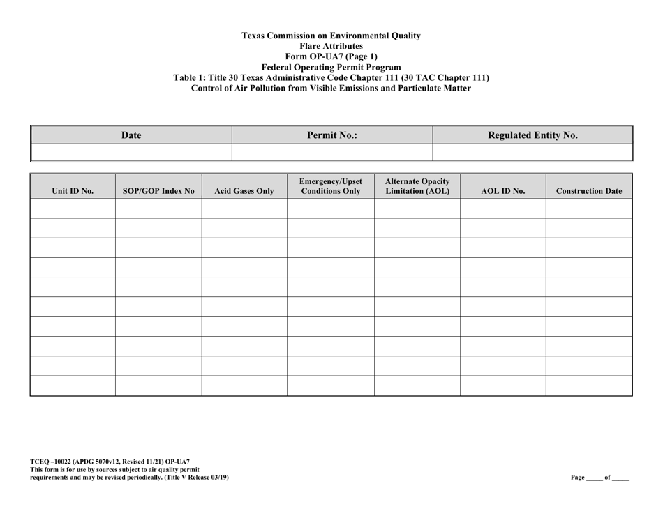 Form OP-UA7 (TCEQ-10022) Flare Attributes - Texas, Page 10