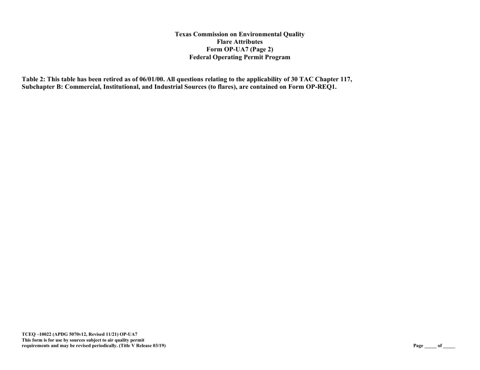 Form OP-UA7 (TCEQ-10022) Flare Attributes - Texas, Page 11