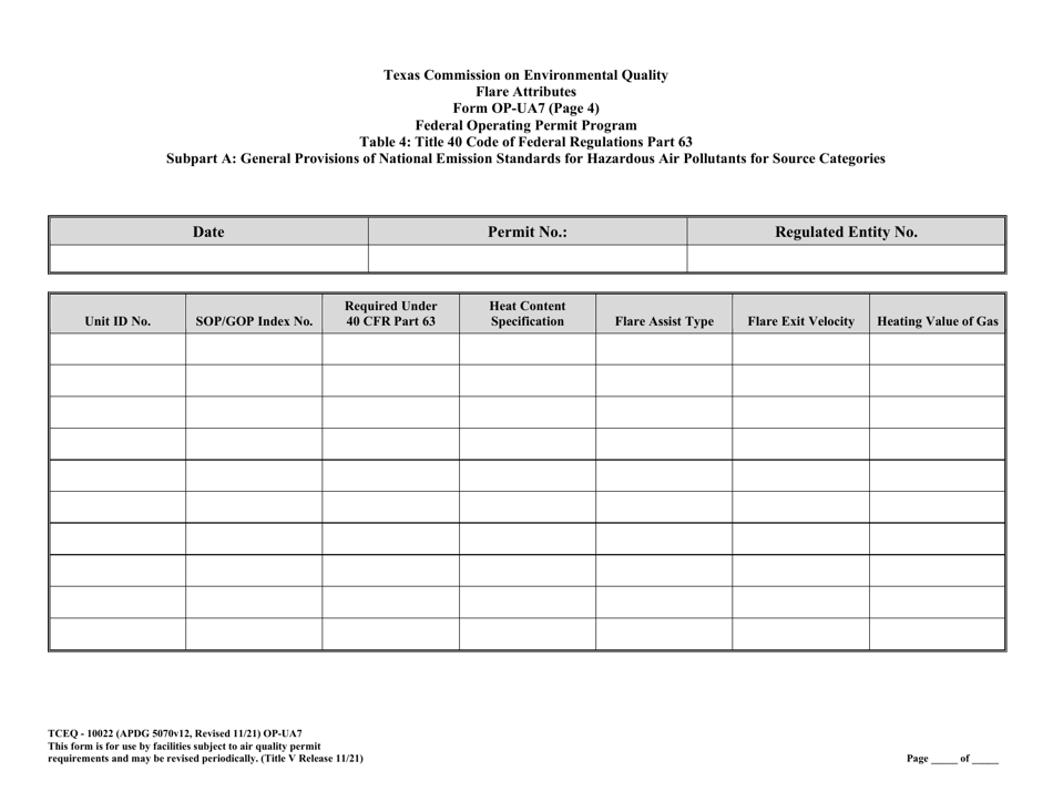 Form OP-UA7 (TCEQ-10022) Flare Attributes - Texas, Page 13