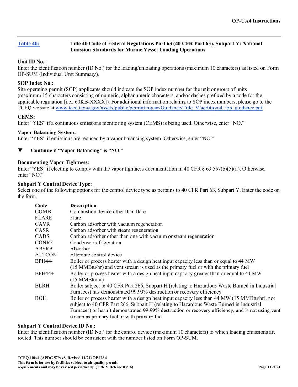 Form OP-UA4 (TCEQ-10041) Loading / Unloading Operations Attributes - Texas, Page 11