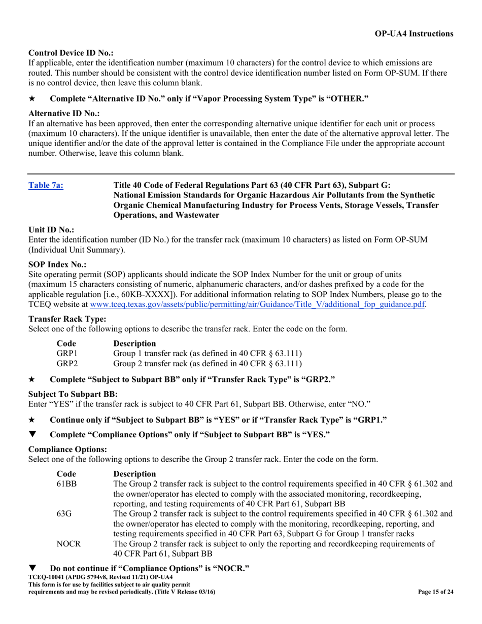 Form OP-UA4 (TCEQ-10041) Loading / Unloading Operations Attributes - Texas, Page 15