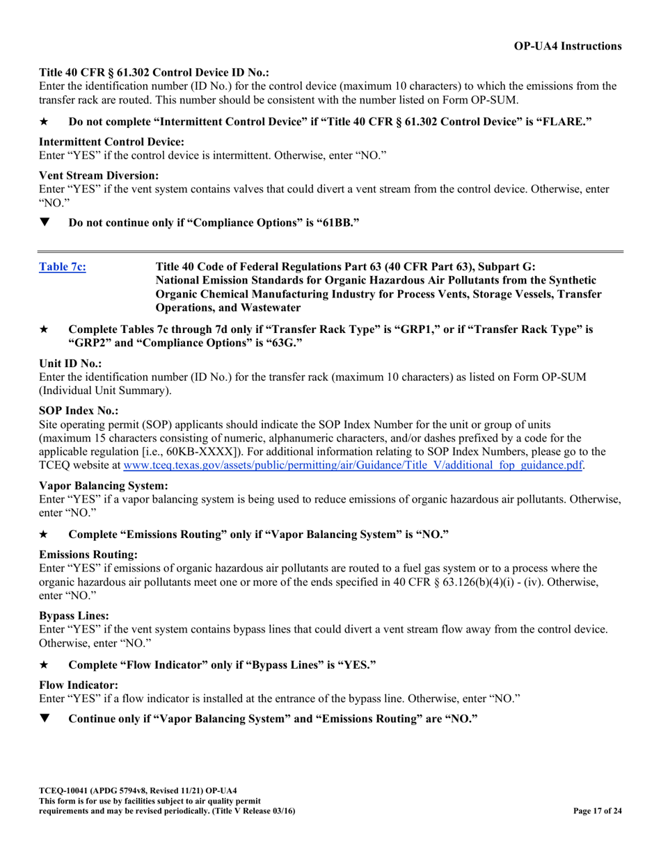 Form OP-UA4 (TCEQ-10041) Loading / Unloading Operations Attributes - Texas, Page 17