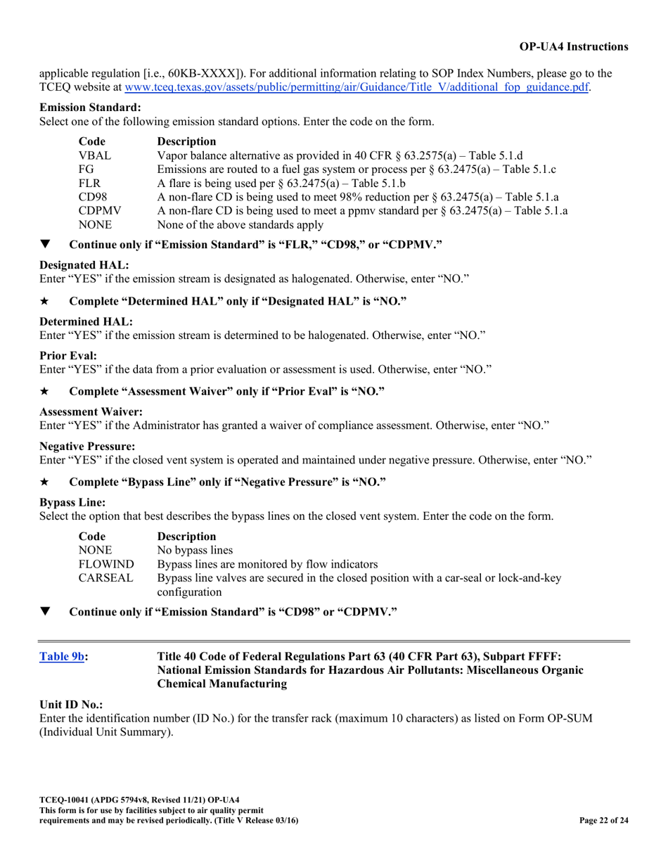 Form OP-UA4 (TCEQ-10041) Loading / Unloading Operations Attributes - Texas, Page 22