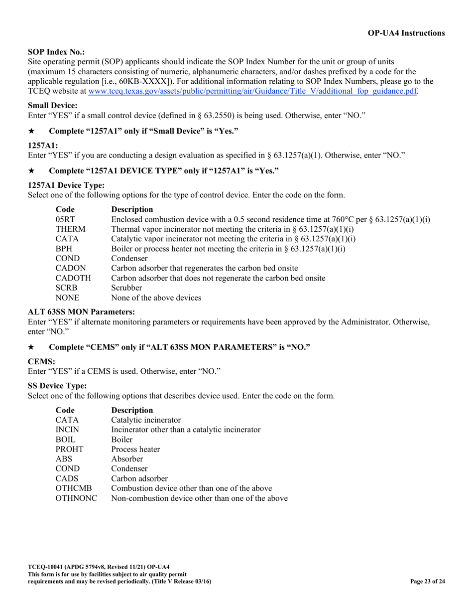 Form OP-UA4 (TCEQ-10041) Loading / Unloading Operations Attributes - Texas, Page 23