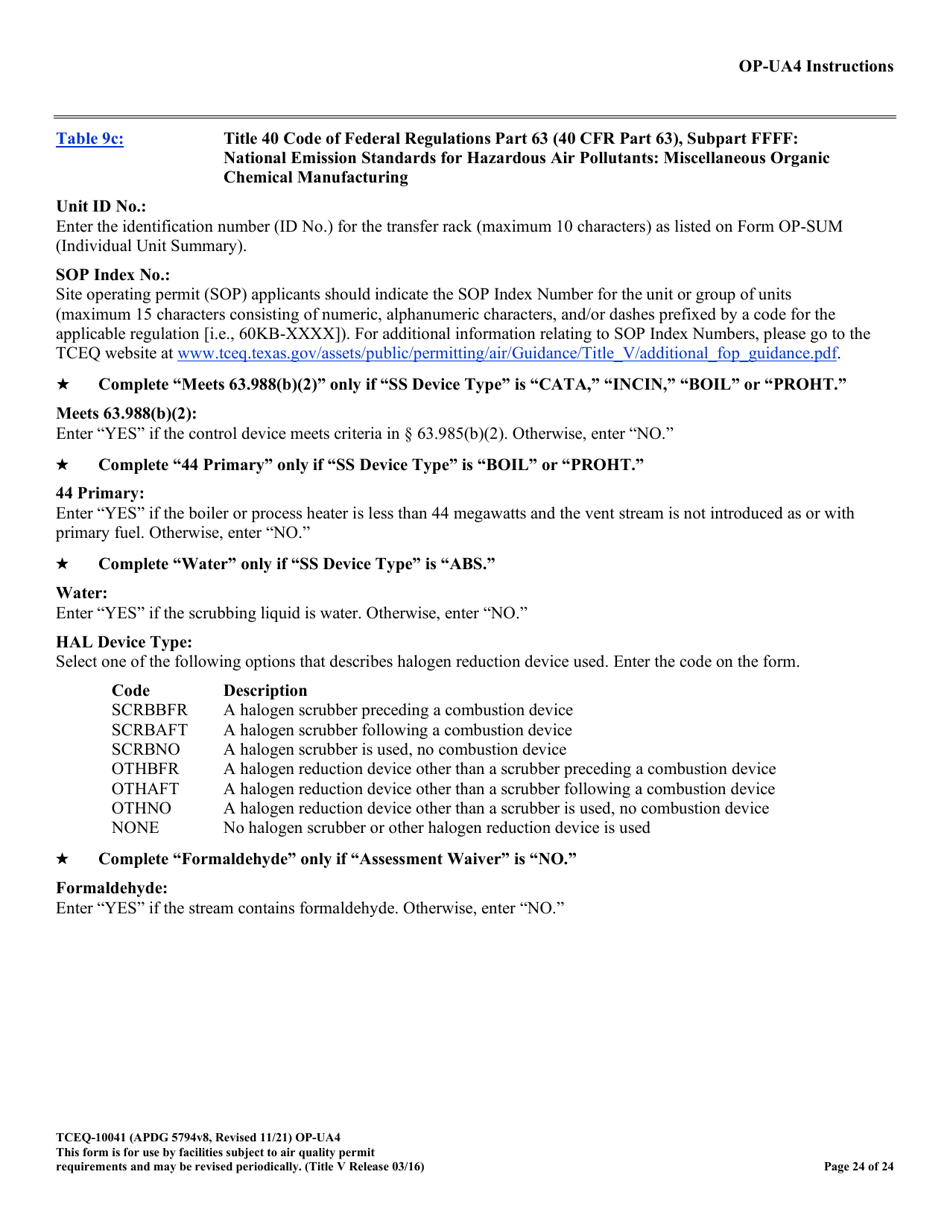 Form OP-UA4 (TCEQ-10041) Loading / Unloading Operations Attributes - Texas, Page 24