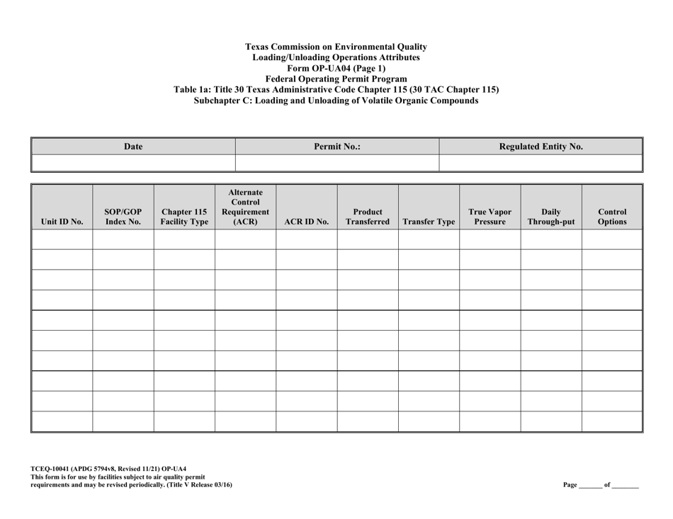 Form OP-UA4 (TCEQ-10041) Loading / Unloading Operations Attributes - Texas, Page 25