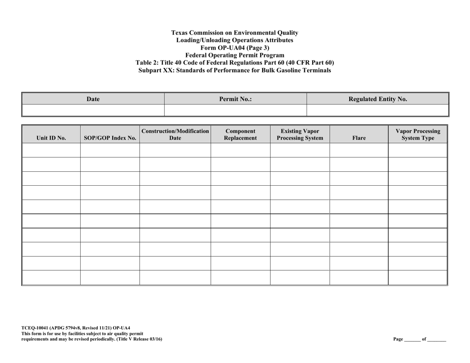 Form OP-UA4 (TCEQ-10041) Loading / Unloading Operations Attributes - Texas, Page 27