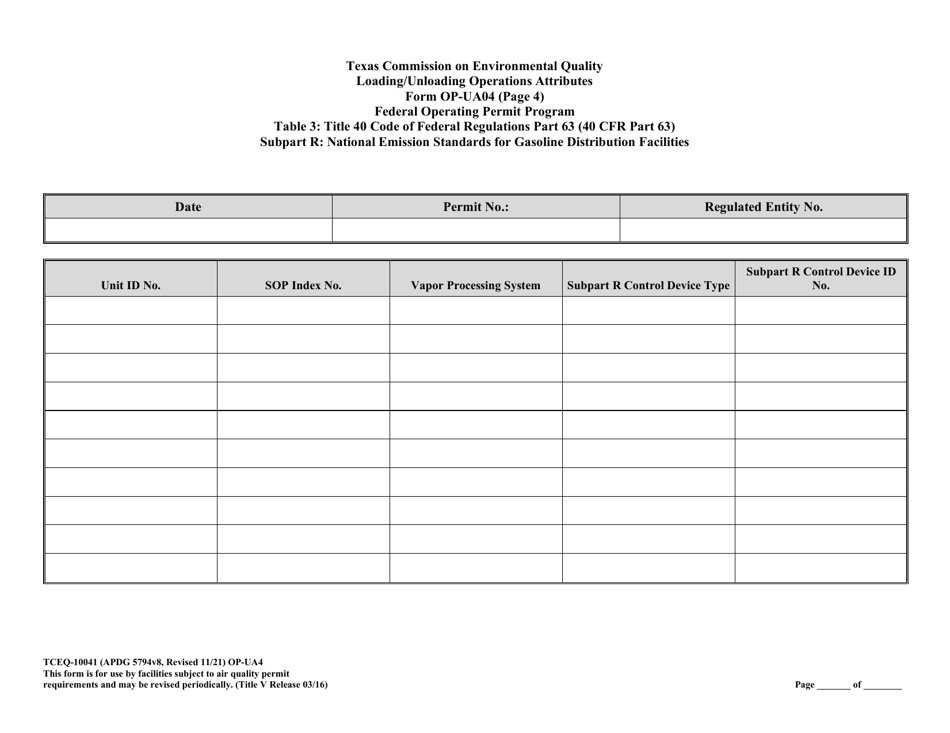 Form OP-UA4 (TCEQ-10041) Loading / Unloading Operations Attributes - Texas, Page 28