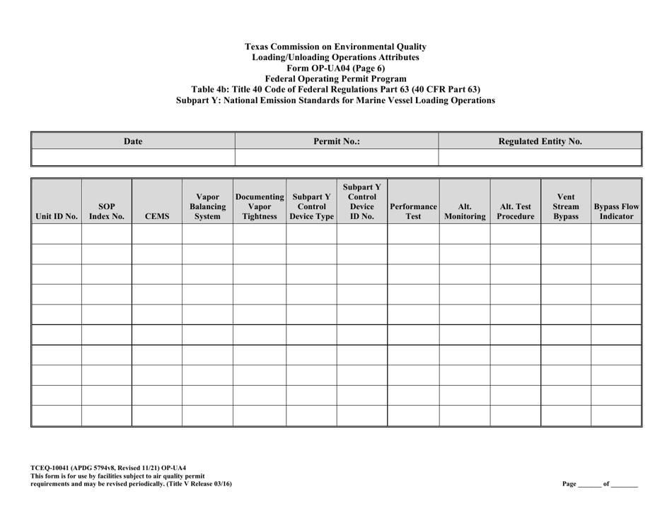 Form OP-UA4 (TCEQ-10041) Loading / Unloading Operations Attributes - Texas, Page 30