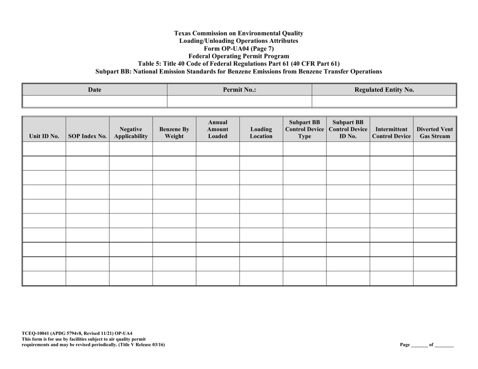 Form OP-UA4 (TCEQ-10041) Loading / Unloading Operations Attributes - Texas, Page 31