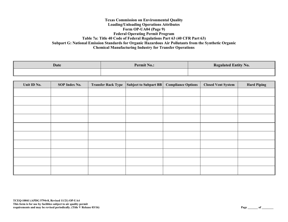 Form OP-UA4 (TCEQ-10041) Loading / Unloading Operations Attributes - Texas, Page 33