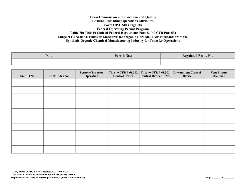 Form OP-UA4 (TCEQ-10041) Loading / Unloading Operations Attributes - Texas, Page 34