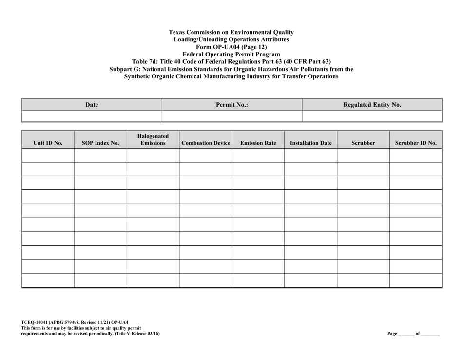 Form OP-UA4 (TCEQ-10041) Loading / Unloading Operations Attributes - Texas, Page 36