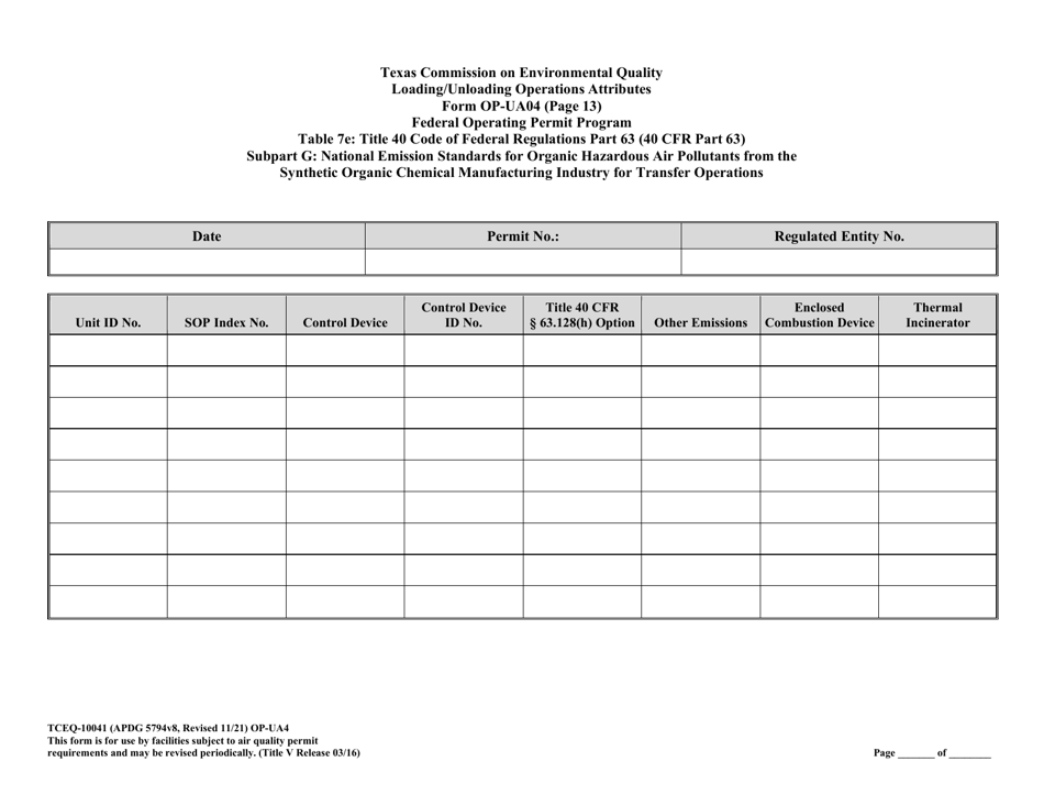 Form OP-UA4 (TCEQ-10041) Loading / Unloading Operations Attributes - Texas, Page 37