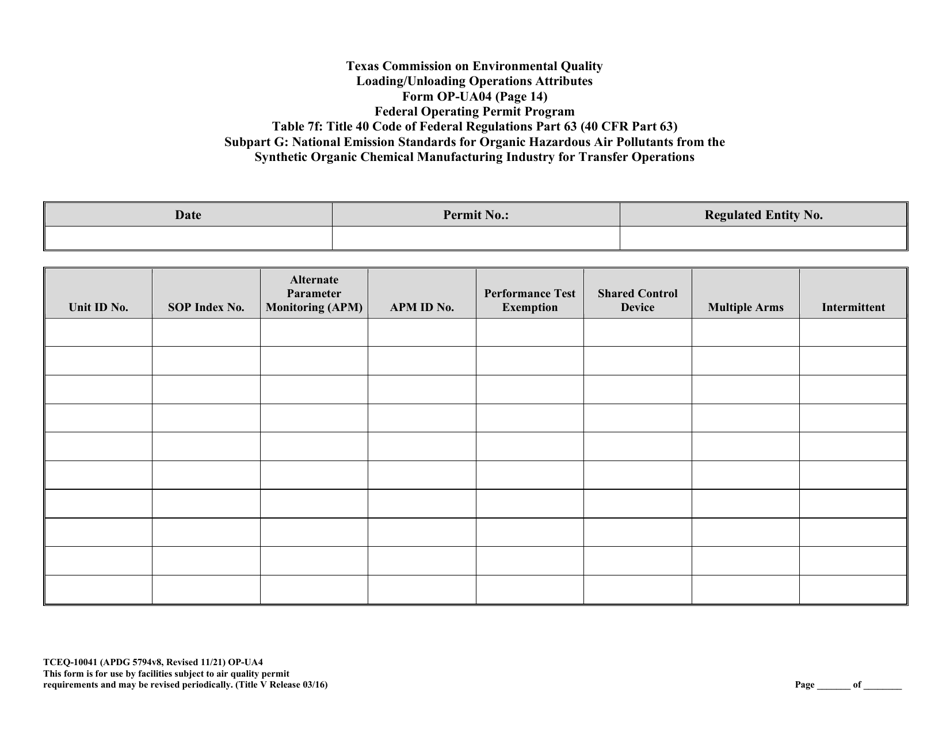 Form OP-UA4 (TCEQ-10041) Loading / Unloading Operations Attributes - Texas, Page 38