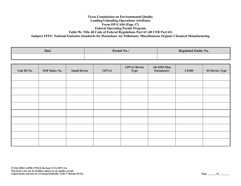 Form OP-UA4 (TCEQ-10041) Loading / Unloading Operations Attributes - Texas, Page 41