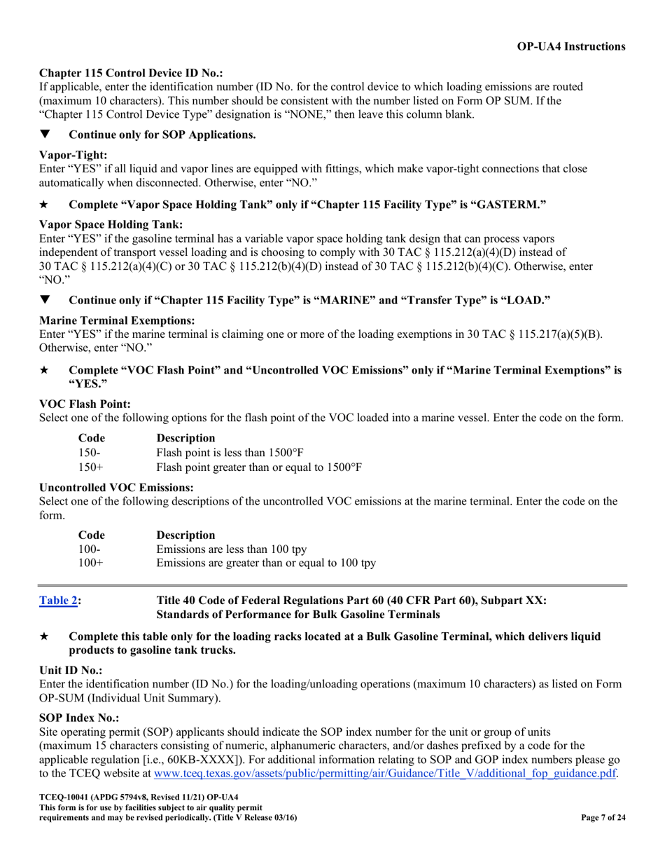 Form OP-UA4 (TCEQ-10041) Loading / Unloading Operations Attributes - Texas, Page 7