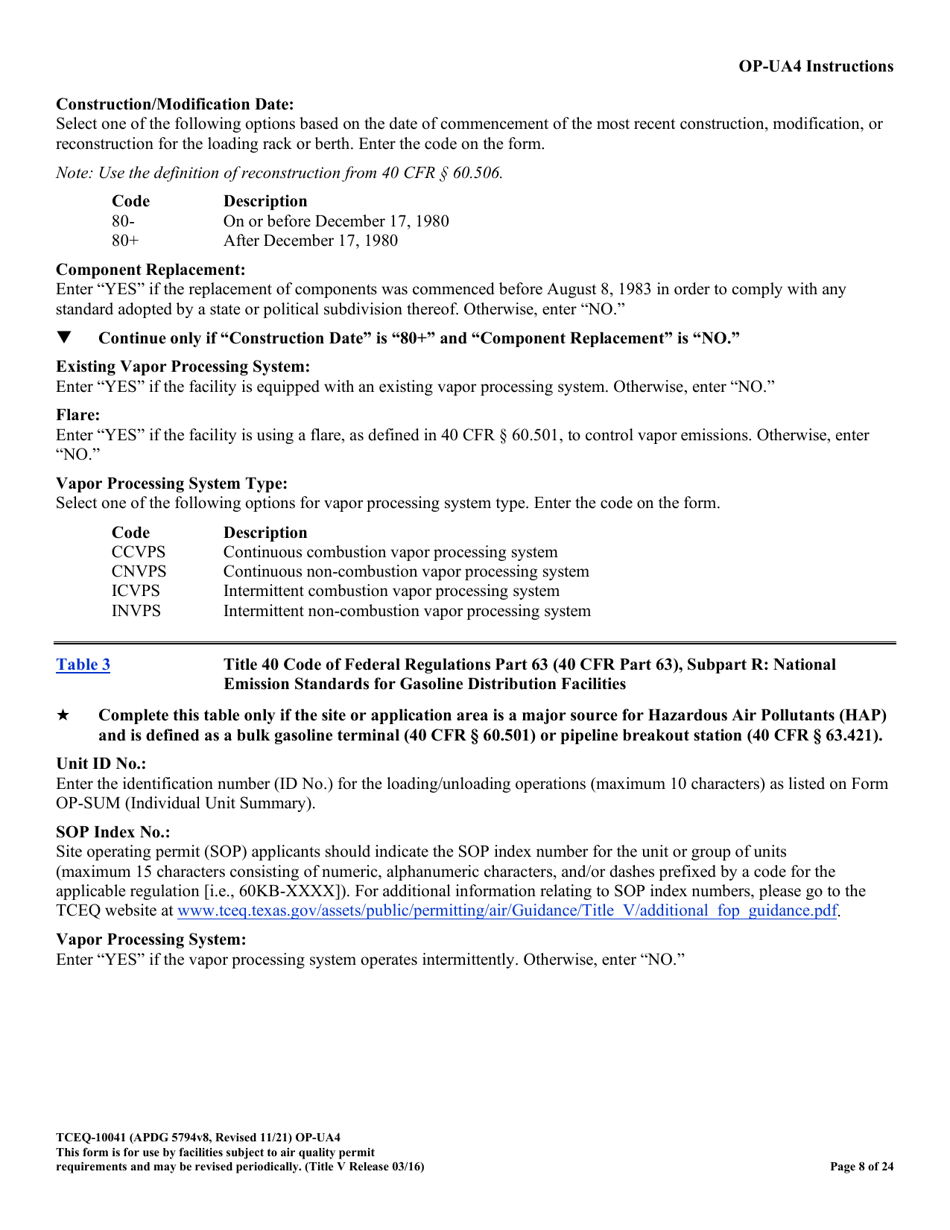 Form OP-UA4 (TCEQ-10041) Loading / Unloading Operations Attributes - Texas, Page 8